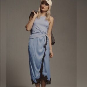 ANTHROPOLOGIE Midi Dress Size Large The Keeley Twofer Sleeveless Light blue